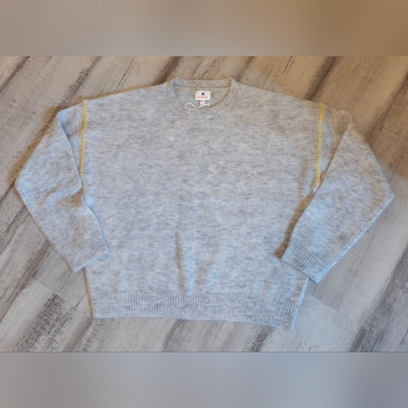 Sundry By "Anthropologie" Soft Sweater in Heather Gray & Yellow Baseball Stitch - Picture 4 of 9